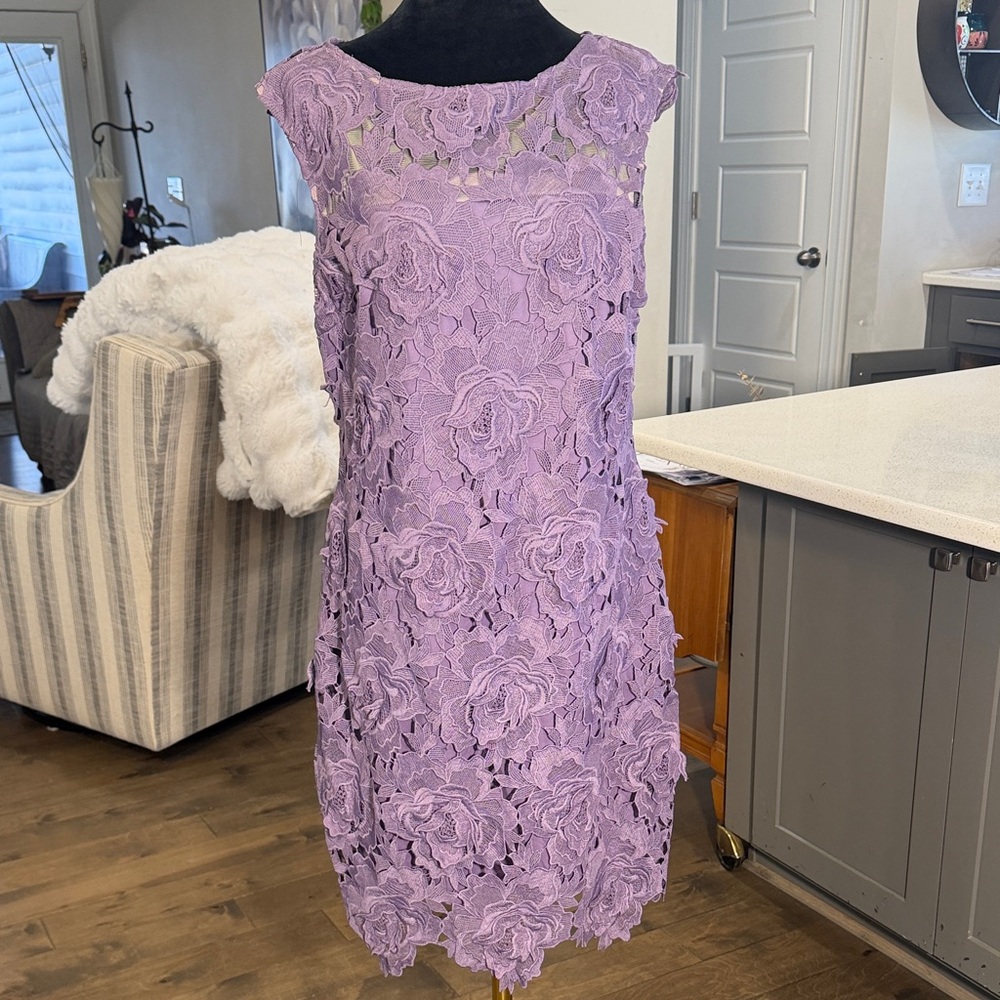 Nicole Miller Lavender Floral Lace Mini Dress